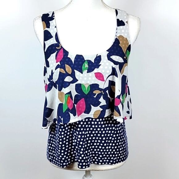 Anthropologie Meadow Rue Floral Polka Dot Throughway Layered Tank Top - small - Picture 1 of 7